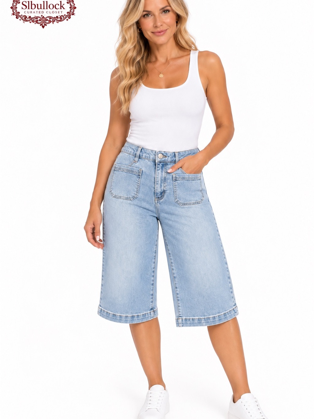 J19 Tribal Jeans Size 10 Wide Leg Stretch Denim Capri Cropped Light Wash